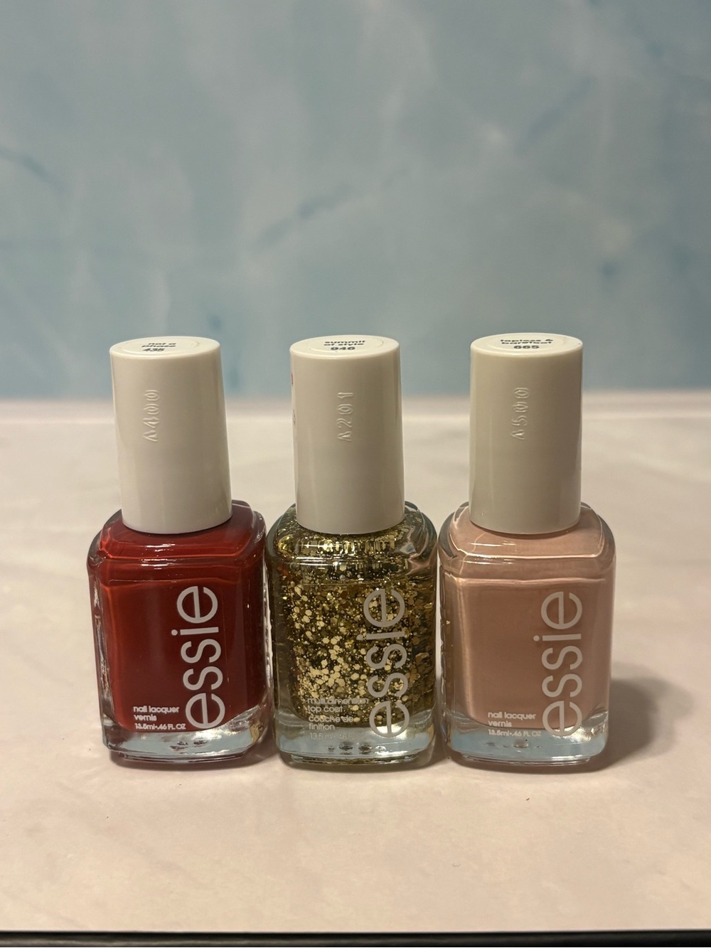 Nail Polish Trio - Red, Gold Glitter & Pink